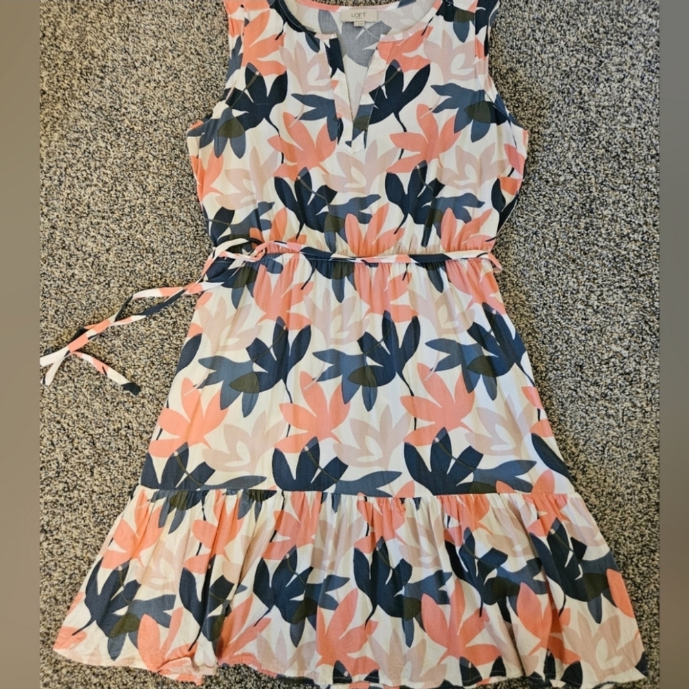 LOFT Multicolor Floral Dress with Tie Waist